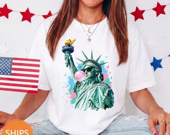 Statue of Liberty Blowing Bubble Gum Shirt, Retro 4th of July Graphic Tee, Preppy USA Shirt