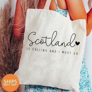 Scotland Is Calling and I Must Go Tote Bag | Scotland Shoulder Bag | Scottish Trip Bag | Glasgow Tote Bag | Edinburgh Girls Trip Welcome Bag