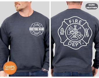 Fire Department Sweatshirt | Firefighter Fireman Crewneck | Gift For Fireman | Fire Dept. Logo Hoodie | First Responder Shirt | Gift For Dad