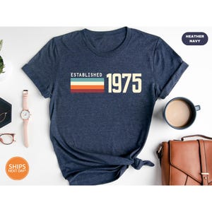 Established 1975 Retro Strip Tshirt | Mens 50th Birthday T-Shirt | 50th Birthday Gifts | 1975 T-shirt For Men | 50th Birthday Party Shirts