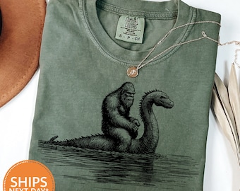 Funny T Shirts | Comfort Colors Bigfoot Shirts | Hilarious Loch Ness Monster Really Vintage Shirt | Funny Sasquatch Graphic Big Foot Shirt