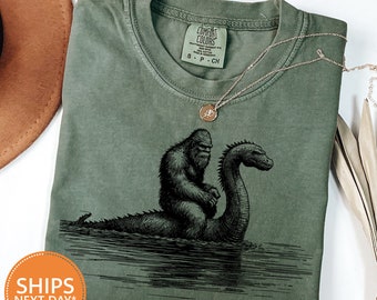 Funny T Shirts | Comfort Colors Bigfoot Shirts | Hilarious Loch Ness Monster Really Vintage Shirt | Funny Sasquatch Graphic Big Foot Shirt