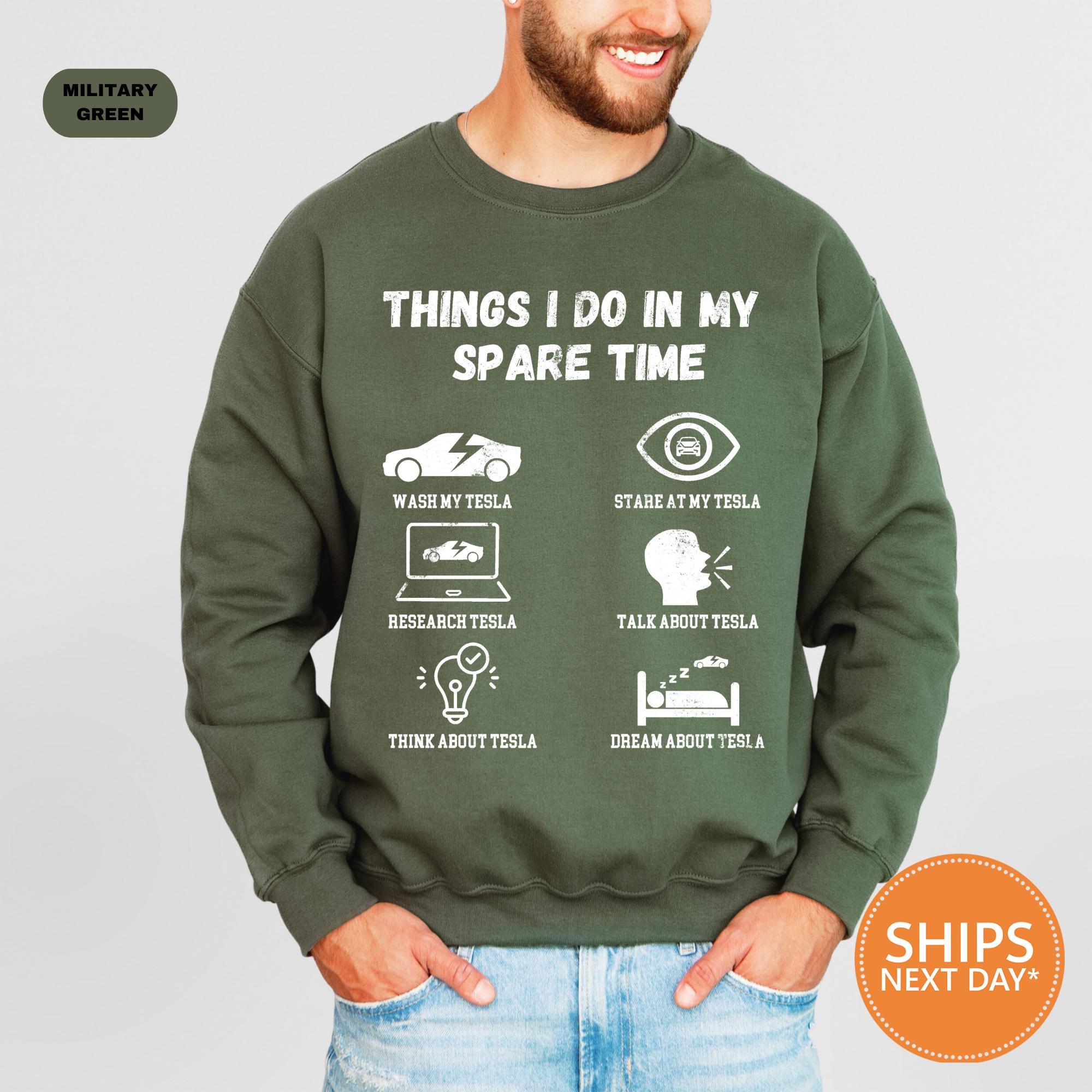 Tesla Sweatshirt Things I Do in My Spare Time Crewneck Funny Tesla Unisex Hoodie Elon Musk Fan Club Sweatshirt Gift for Tesla Owner Etsy