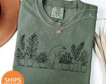 Cats and Plants Shirt | Comfort Colors Plant Lady Shirt | Plant Lover Gardener Shirt | Shirt For Cat Lover | Succulent Plants Shirt Cat Gift