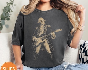 Distressed George Washington Playing Guitar Shirt, Funny Patriotic 4th of July Tee
