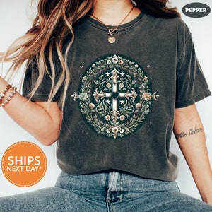 Marian Catholic T-Shirt | Comfort Colors Virgin Mary T shirt | Catholic Gifts | Catholic T-shirt | Marian Cross Tee | Women Religious Shirts