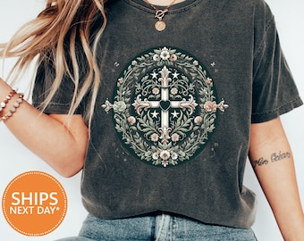 Marian Catholic T-Shirt | Comfort Colors Virgin Mary T shirt | Catholic Gifts | Catholic T-shirt | Marian Cross Tee | Women Religious Shirts