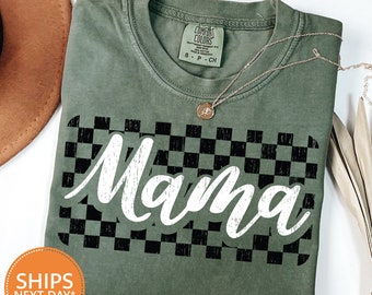 Checkered Mama Shirt | Retro Mama Shirt | Mother’s Day Gift | Mom Life Tee | Motherhood Shirt | Comfort Colors Mom Shirt | Mom Birthday Gift