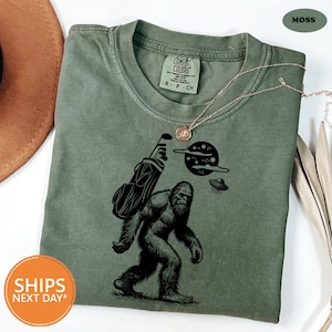 Bigfoot Golfer T-Shirt | Funny Sasquatch Golfing Shirt | Comfort Colors Bigfoot Golf Silhouette Tee | Funny Outdoor Shirt | Gift For Golfer