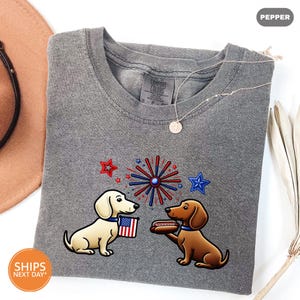 Comfort Colors Patriotic Dachshunds Tshirt | 4th of July Pup Shirt | USA Flag Pet Shirt | Independence Day Shirt | Cute Shirt For Dog Mom
