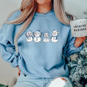 Retro Cheerful Blue Snowman Sweatshirt, Blue Christmas Sweater, Vintage Snowman Graphic Tee, Xmas Women Men Gift, Classic Christmas
