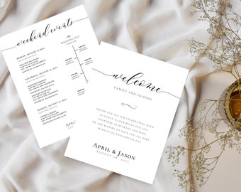 Welcome Letter & Event Planner Letter, Minimalist Wedding Order of Events, Itinerary Card, Edit with Canva, Instant Download