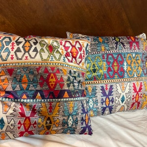 Set of 2: Geometric Design Pillows colorful silk and velvet