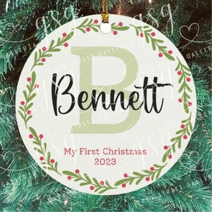 Personalized Initial and Name Baby&#39;s First Christmas Ornament 2024