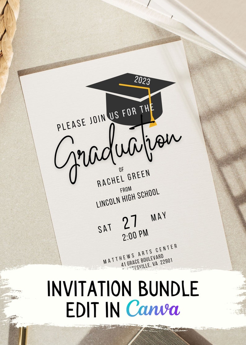 Graduation Invitation Template Bundle, Edit in Canva, Personalized