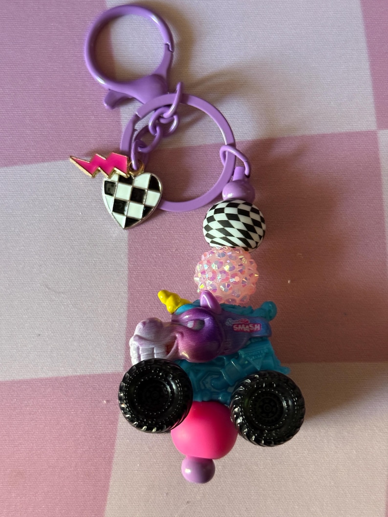 Custom Monster Jam Keychains | Personalized Monster Truck Keychains | Perfect for Backpacks, Bags, and Gifts sparkle smash (19)