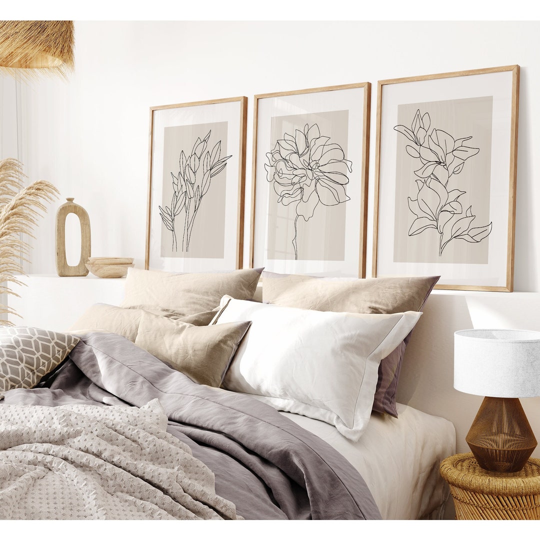Floral & Botanical Wall Art Prints 3 Panel SET Beige Neutral Bohemian ...