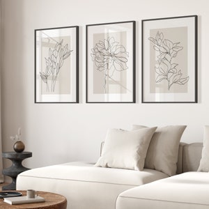 Floral & Botanical Wall Art Prints 3 Panel SET Beige Neutral Bohemian ...