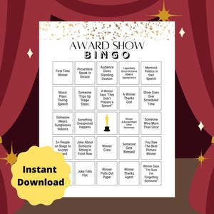 Award Show Night Bingo Digital Download Printable Party Games 10 Bingo Cards Golden Globes Oscars Emmys