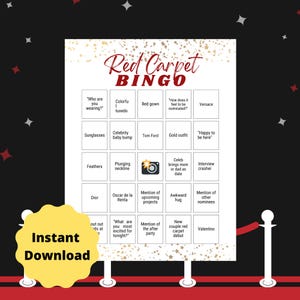 Red Carpet Watch Party Bingo 10 Printable Downloadable Bingo Cards Oscars Grammys Emmys Golden Globes Red Carpet