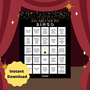 Award Show Night Bingo Digital Download Printable Party Games 10 Bingo Cards Golden Globes Oscars Emmys