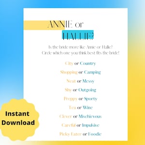Parent Trap Themed Bridal Shower Bachelorette Game