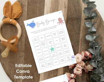Sous la mer Baby Shower Bingo Party Game Imprimable Téléchargeable Personnalisable