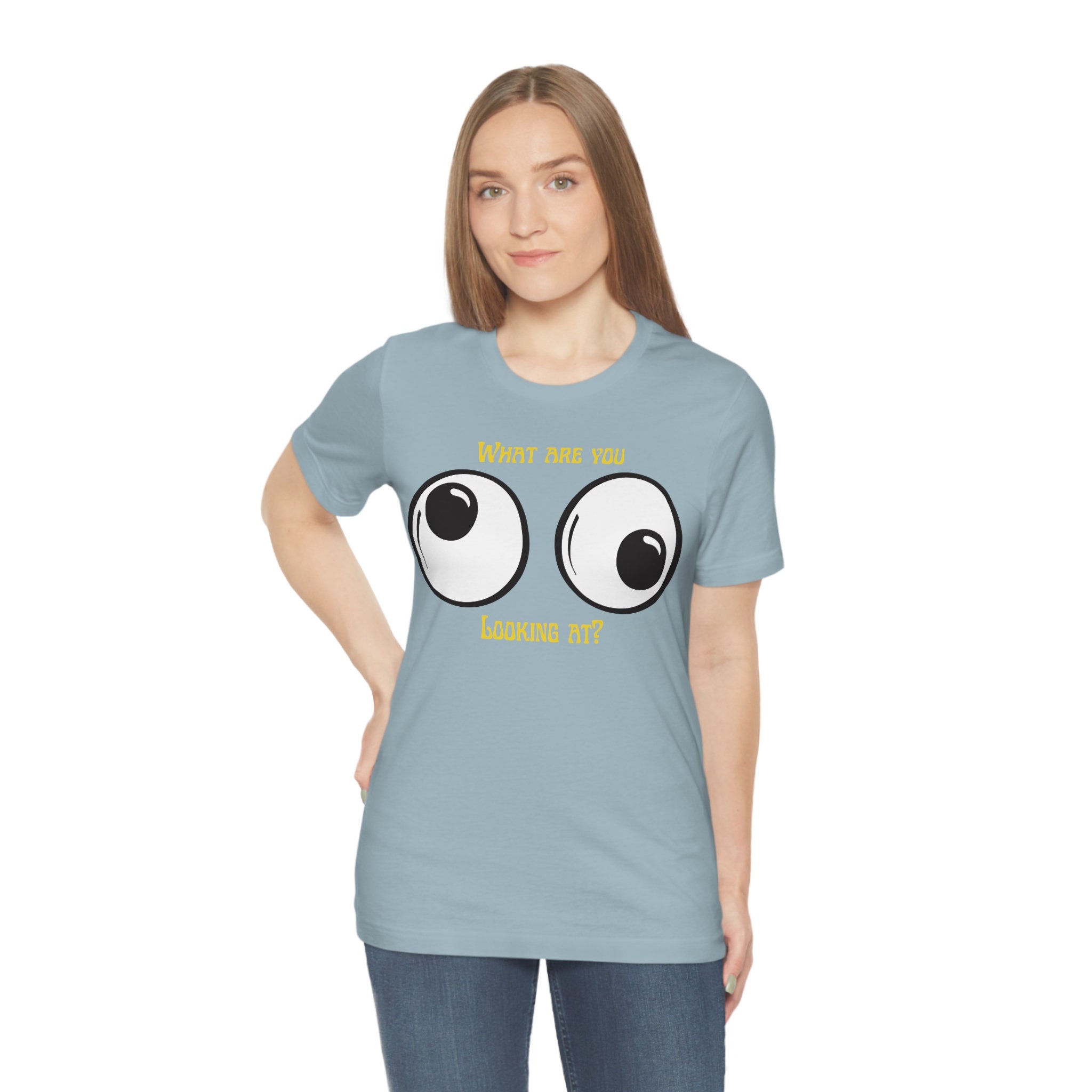 ◆ojos◆ OJOS x NOITOW SHU Graphic Crop Tshirt Blue 25CB_SH Googly Eyes T-shirt! What Are You Looking At? on Chest