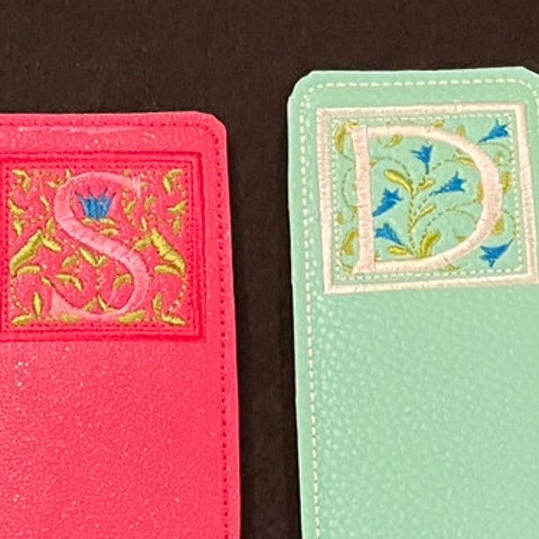 Customized embroidered bookmarks; Gift for her; couture; faux leather