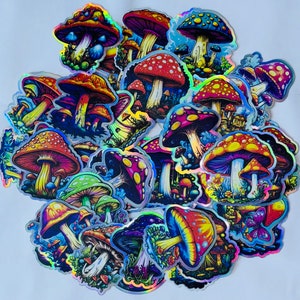 Mushroom 20 Pack Stickers, Vinyl Stickers, Psychedelic Rainbow Vinyl Stickers, Holographic Stickers, Waterproof Stickers, Laptop Stickers