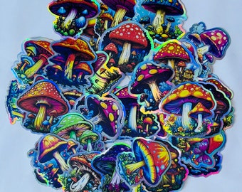 Mushroom 20 Pack Stickers, Vinyl Stickers, Psychedelic Rainbow Vinyl Stickers, Holographic Stickers, Waterproof Stickers, Laptop Stickers