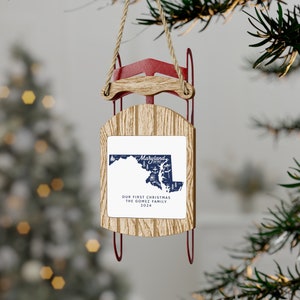 Maryland Ornament, Custom Ornament, Personalized Ornament, Custom State Ornament, Custom Christmas Ornament, Sled Ornament