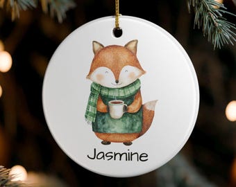 パーソナライズされたキツネのクリスマスオーナメント、コテージコアホリデーデコレーション
