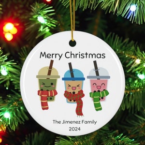 Boba Tea Christmas Ornament Ceramic Ornament, Bubble Tea Orrnament, Boba Ornament, Boba Christmas Ornament