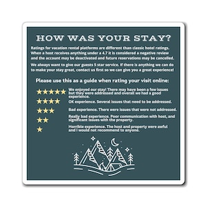 Airbnb Review Magnet 5 Star Ratings Guide Ratings Explanation Magnet 5 Star Magnet for Hosts, Mountain Design