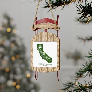 Custom State Christmas Ornament, California Christmas Ornament, California Ornament, Personalized Ornament, Sled Ornament