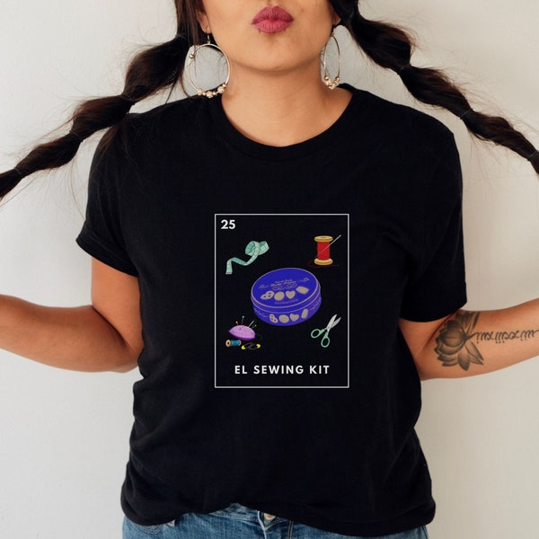 Lucky Loteria El Sewing Kit Shirt | Unisex | Blue Cookie Tin | Lotteria | Millennial Loteria  | Hispanic | Latino | LatinX | Latina