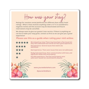 Airbnb Review Magnet 5 Star Ratings Guide Ratings Explanation Magnet 5 Star Magnet for Hosts Hawaiian Flower Design