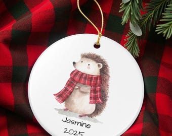 パーソナライズされたハリネズミのクリスマスオーナメント、セラミックカスタムオーナメント