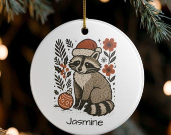 パーソナライズされたアライグマのクリスマスオーナメント、セラミックホリデーデコレーション