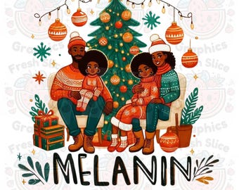 Melanin Merry & Bright SVG: Afroamerikansk familjejul (digital nedladdning)