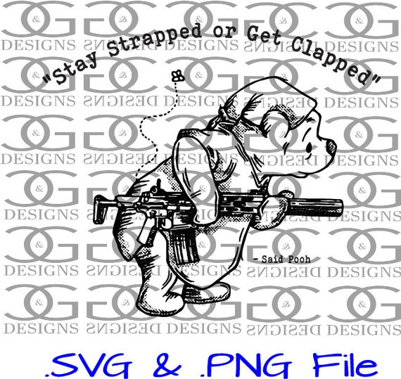 Stay Strapped or Get Clapped Tシャツ ブーさん プーさん 黒 イラスト