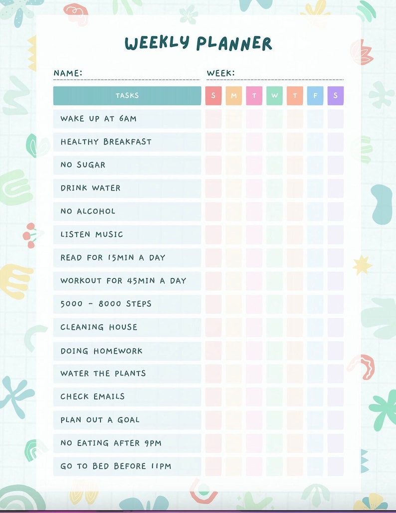 Healthy Habits Weekly Planner - Etsy