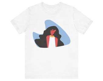 Unisex t-shirt med abstrakt karaktär, grafisk t-shirt, könsneutral topp, unik design, konstnärlig tryckt t-shirt