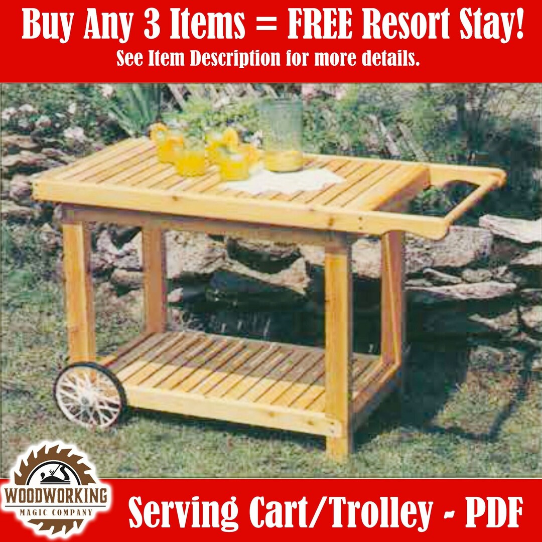 Serving Cart Trolley DIY Wood Project Wheeled Cart Outdoor Etsy