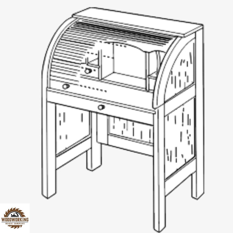 Contemporary Roll Top Desk Plans Solid Wood Desk Woodworking Etsy