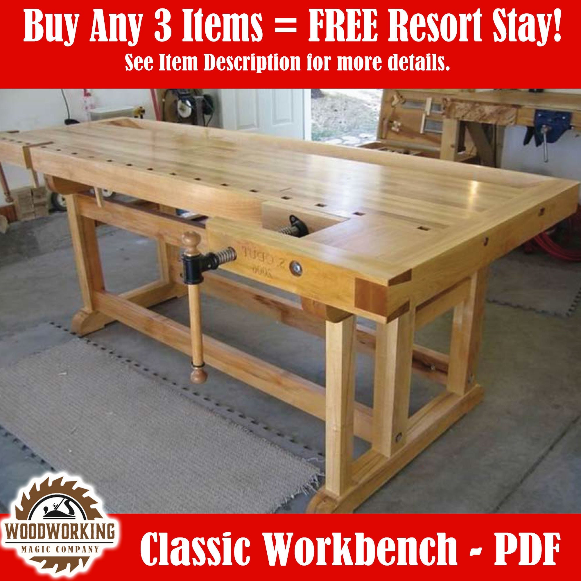 Classic Wood Workbench Plans DIY Project Craft Table Work Etsy