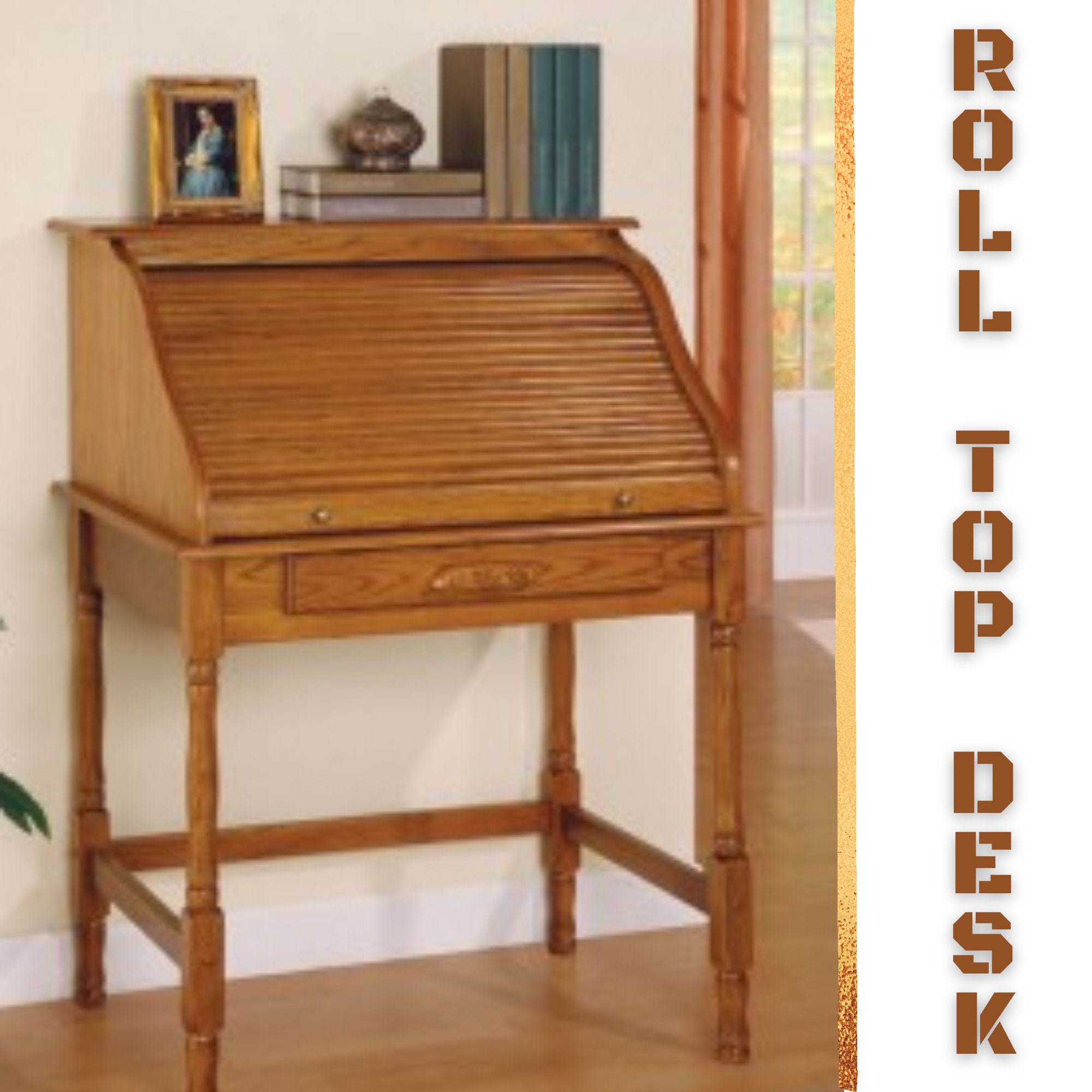 Contemporary Roll Top Desk Plans Solid Wood Desk Woodworking Etsy