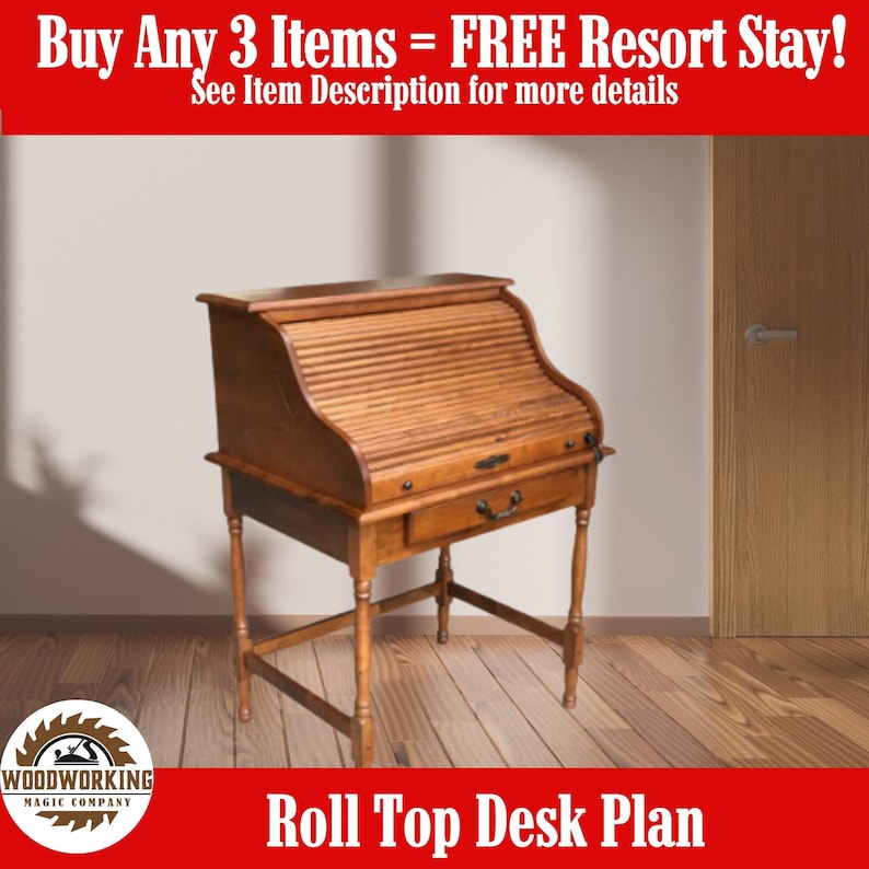 Contemporary Roll Top Desk Plans Solid Wood Desk Woodworking Etsy