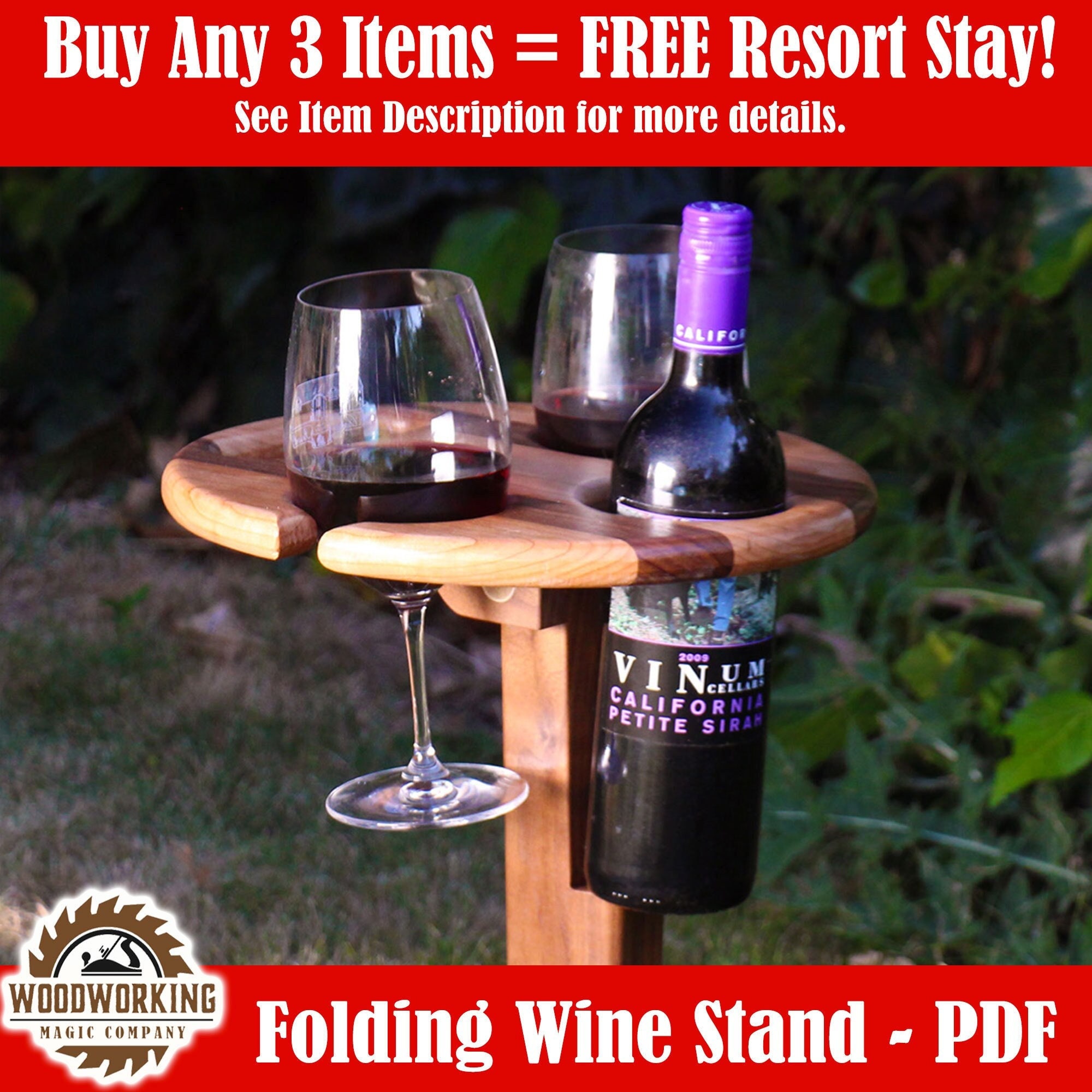 Folding Wine Rack Custom Wood Picnic Wine Glass and Bottle Etsy